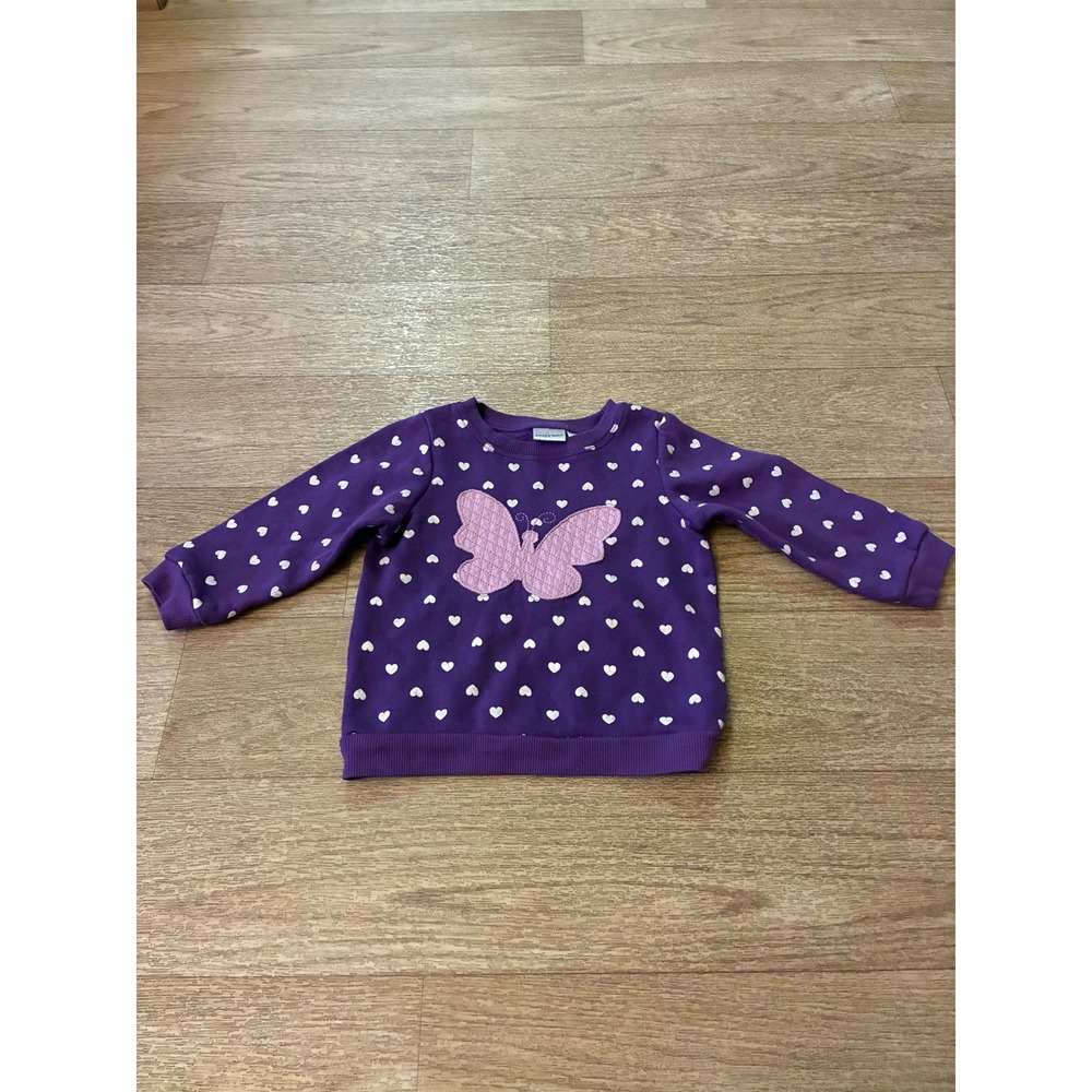 Jumping Beans Purple Heart Print Butterfly Applique Fleece Sweatshirt Kids 18M
